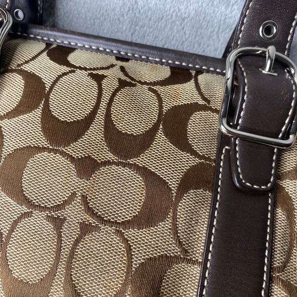 Coach Signature 6042 Canvas Leather Tote Bag Brown Used - Picture 3 of 12